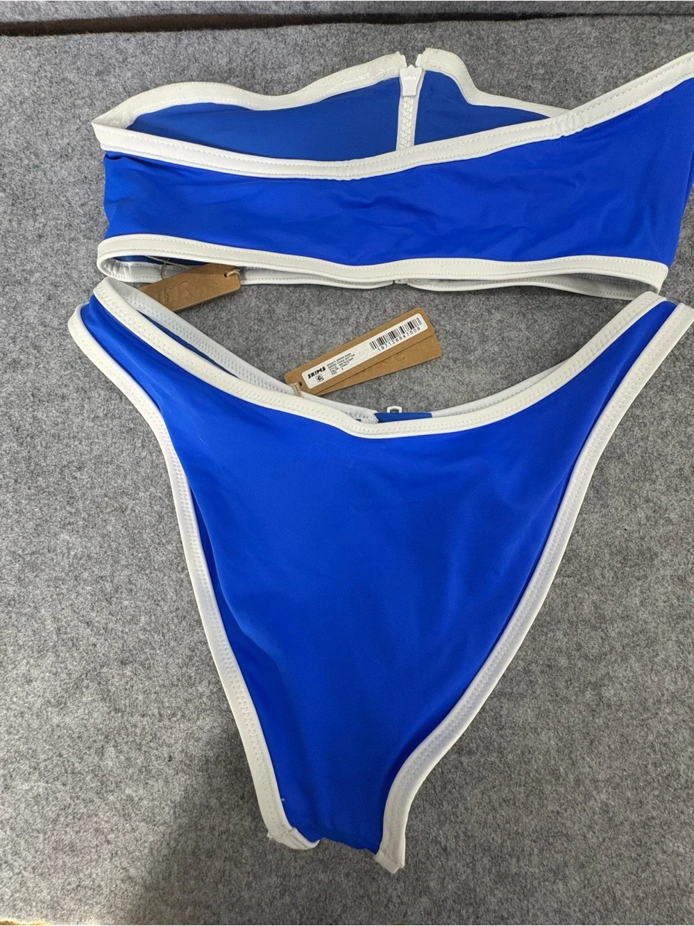 NWT Skims sporty zipper swim bikini set cobalt blue tanga bottom bandeau top